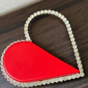 Red Heart-Shaped Clutch with Silver Accents